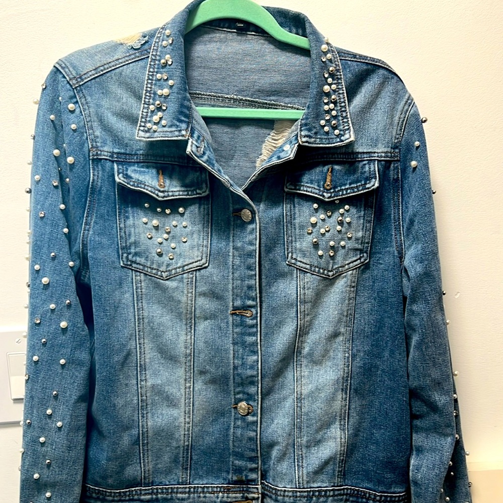 Bling jean jacket with pearls.